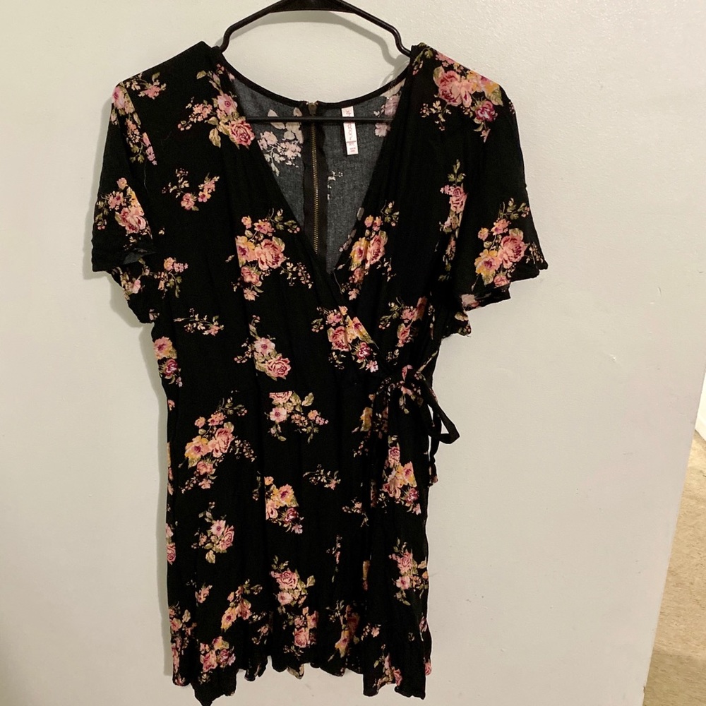 Black and floral wrap dress